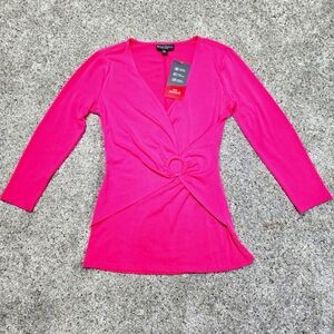 Sexy V Neck Womans Fuchsia Bright Pink 3/4 length sleeves Sz: XS